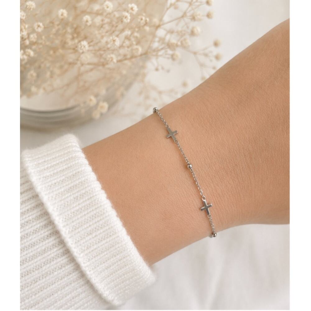 Stainless Steel Cross Bracelet Silver Christian Faith Jewelry NWT Adjustable - Picture 2 of 5